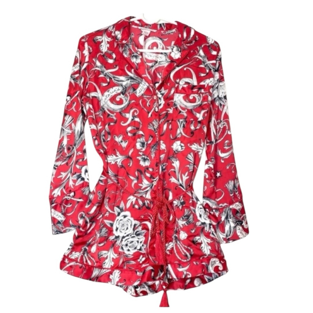 Victoria's Secret Red Floral Print Long-Sleeve Romper